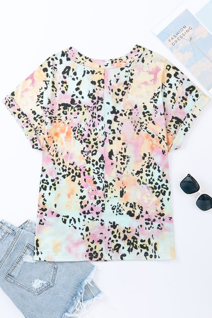 Dyed Notch V Neck Blouse | Leopard