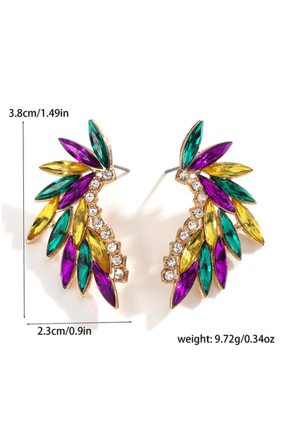 Mardi Gras Rhinestone Crystal Inlay Stud Earrings | Gold