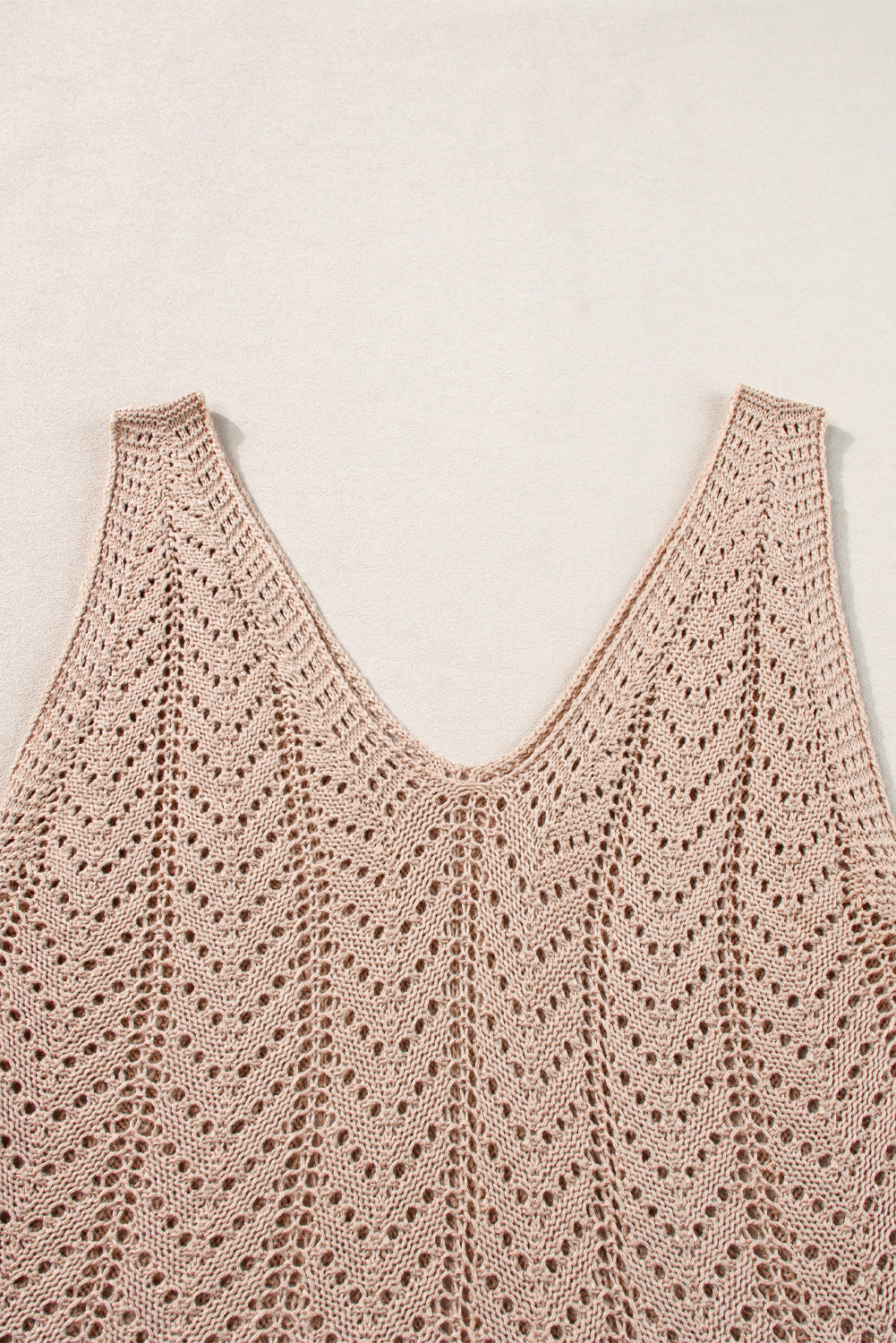 Scalloped Hem V Neck Crochet Knit Vest | Pale Khaki