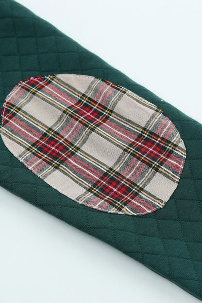 Geometric Texture Plaid Trim Sweatshirt | Green