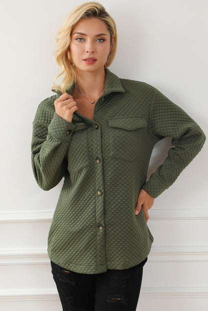 Retro Quilted Flap Pocket Button Shacket | Green