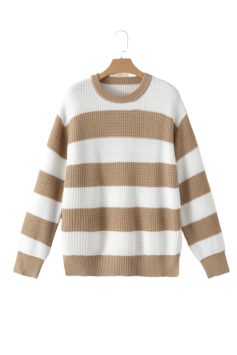 Colourblock Striped Drop Shoulder Side Slit Sweater | Light French Beige