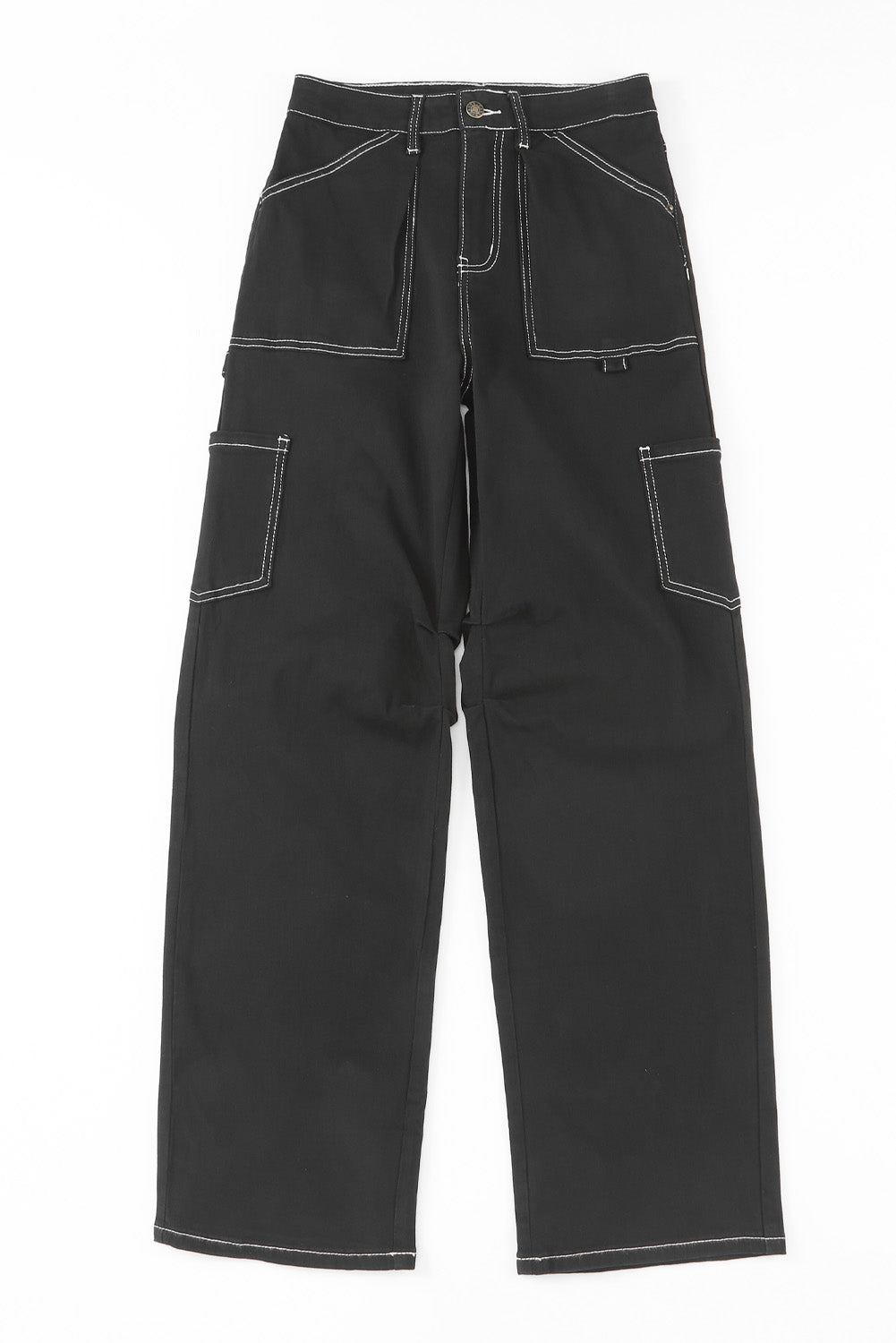 High Waist Straight Leg Cargo Pants With Pockets | Black