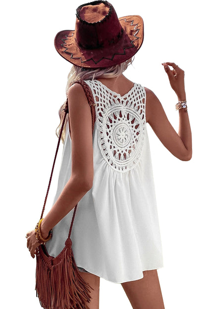 Bohemian Crochet Patchwork Sleeveless Tunic | White