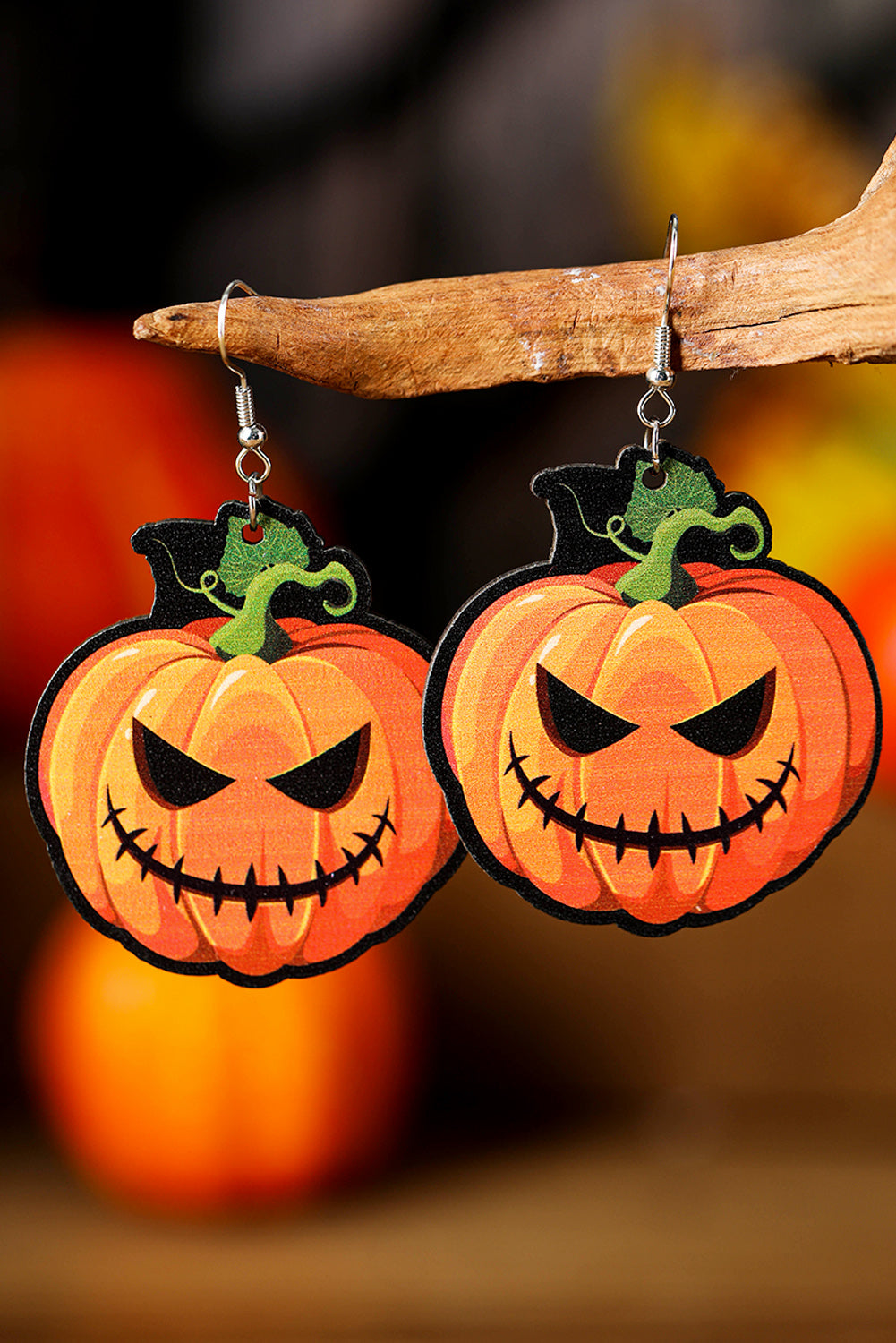 Halloween Pumpkin Face Hook Earrings | Orange