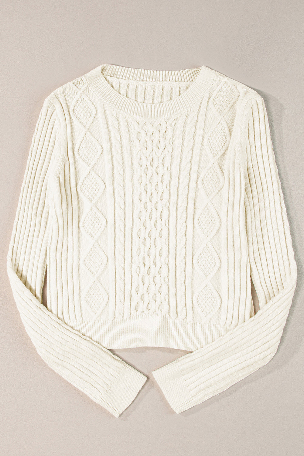 Cable Knit Cropped Sweater | White