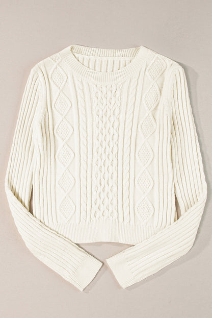 Cable Knit Cropped Sweater | White