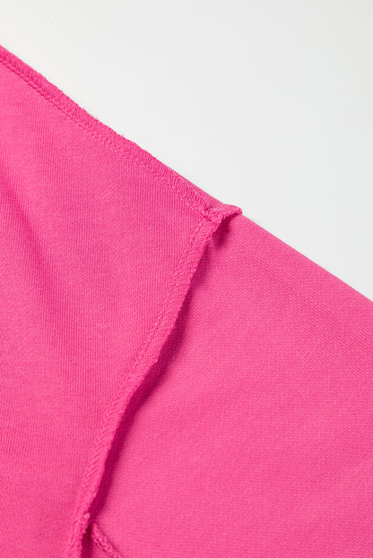 Drop Shoulder Henley Buttons Sweatshirt | Strawberry Pink