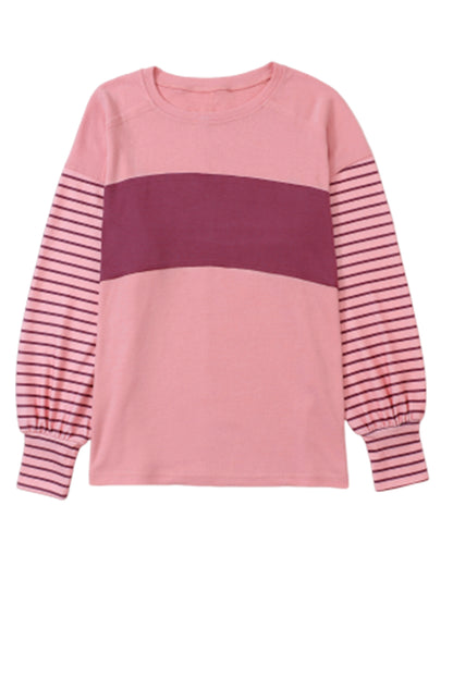 Colourblock Striped Bishop Sleeve Top | Peach Blossom