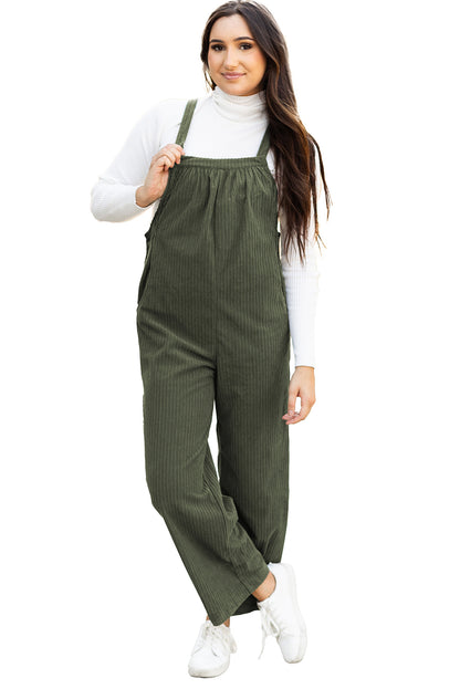 Solid Pocketed Loose Fit Corduroy Overall | Jungle Green