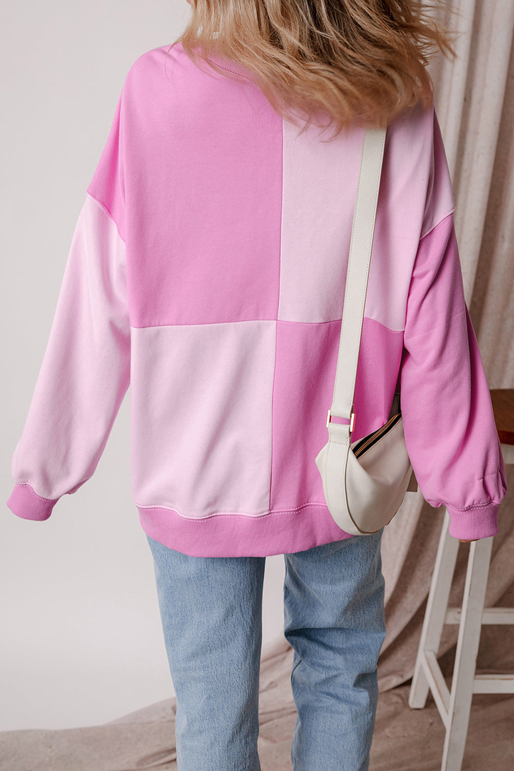 Colourblock Henley High Low Oversize Sweatshirt | Pink