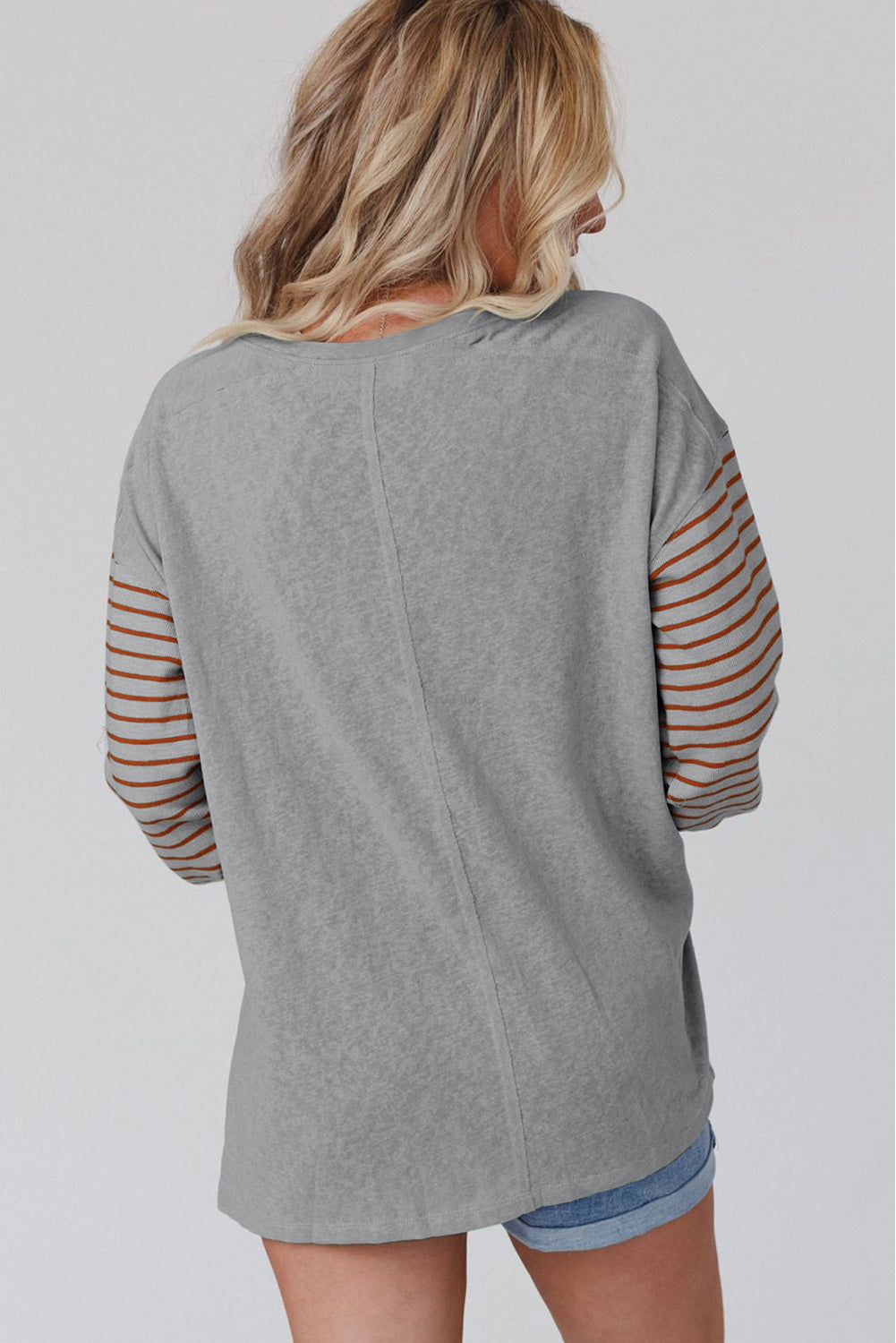 Colourblock Striped Bishop Sleeve Top | Gray