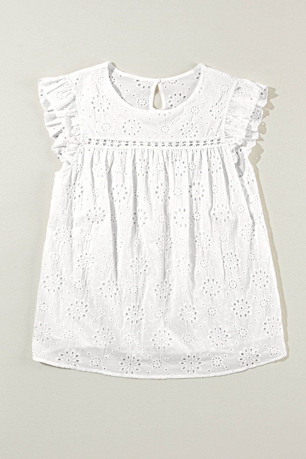 Eyelet Embroidered Ruffled Flutter Sleeve Blouse | White