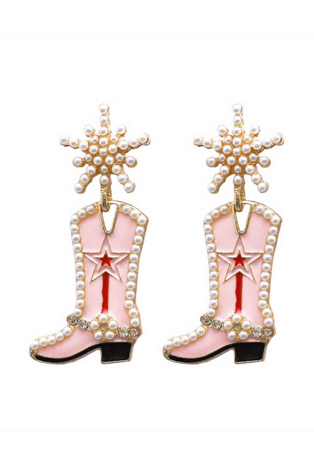 Pearl Decor Boots Shape Dangle Stud Earrings | Strawberry Pink