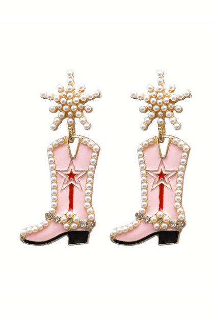 Pearl Decor Boots Shape Dangle Stud Earrings | Strawberry Pink