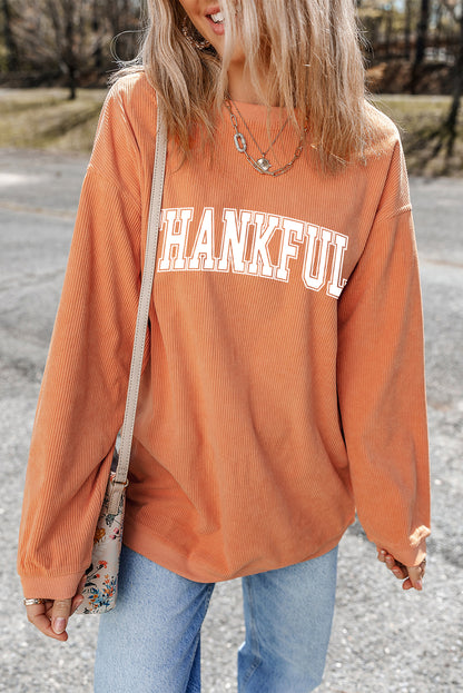 Thankful Crew Neck Pullover Sweatshirt | Orange