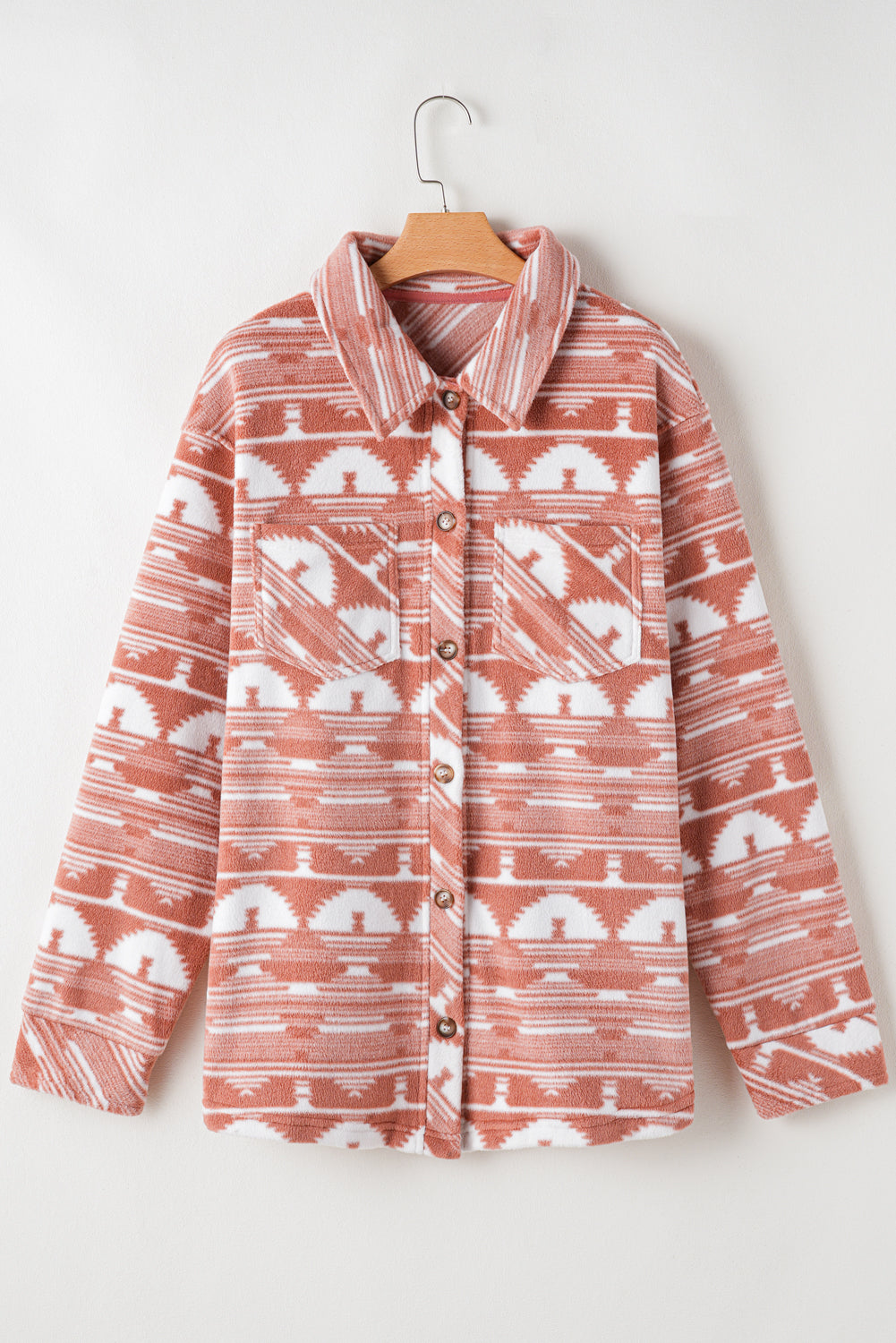 Plus Size Aztec Print Chest Pocket Shacket | Pink