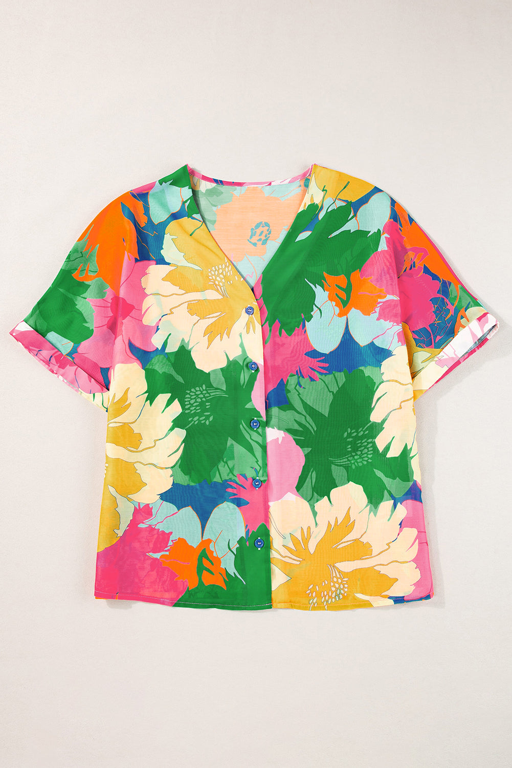 Floral Print Folded Short Sleeve Shirt | Multicolour