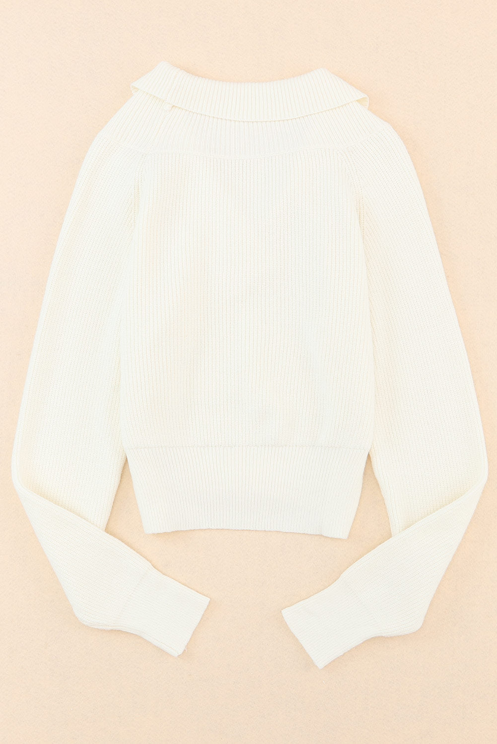 Ribbed Long Sleeve Surplice Crop Sweater | Beige