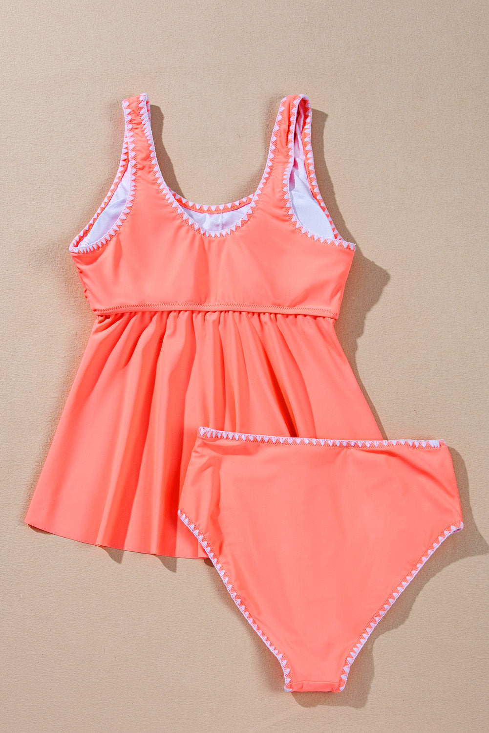 Contrast Trim Ruffled Peplum Top Tankini Swimsuit | Fresh Salmon