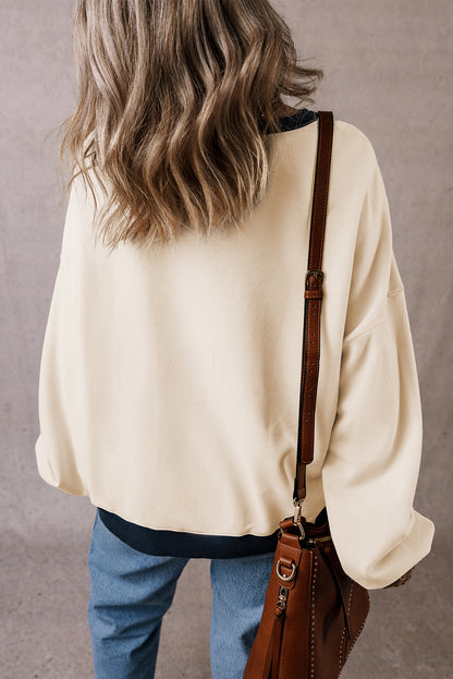 Colour Block Patch Drop Shoulder Oversized Sweatshirt | White