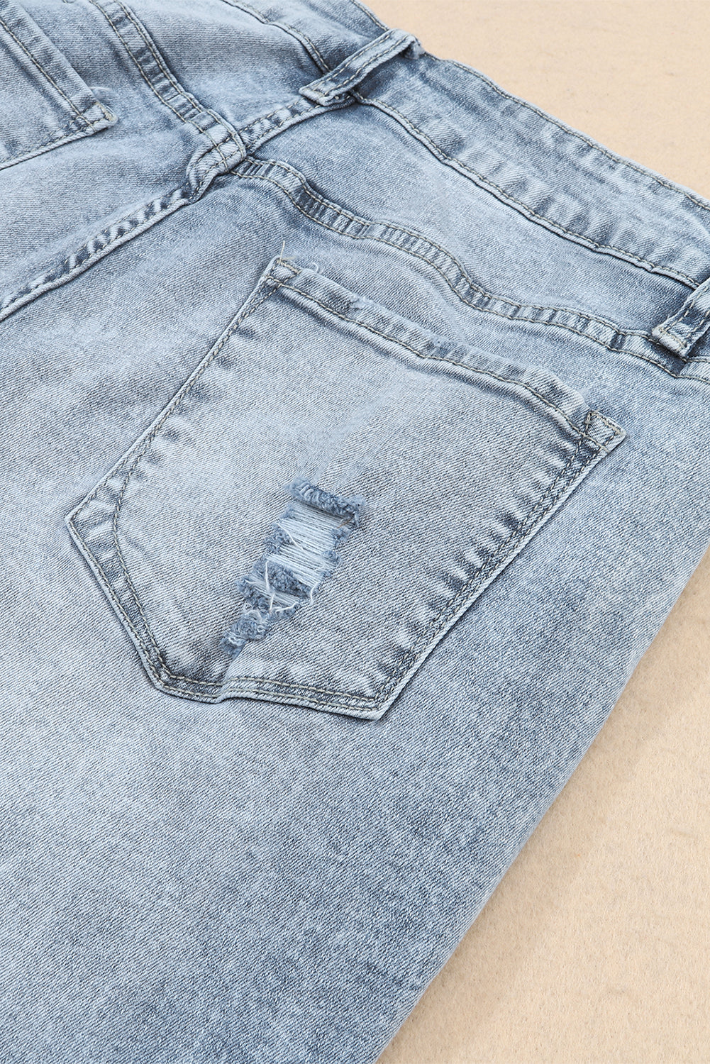 Light Wash Frayed Slim Fit High Waist Jeans | Sky Blue