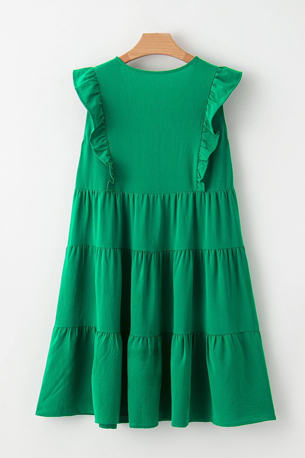 Solid Colour V Neck Ruffle Tiered Mini Dress | Bright Green