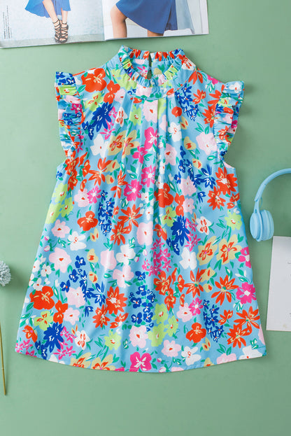 Frilled Collar Floral Vest | Sky Blue