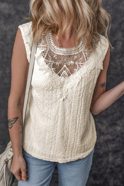 Guipure Lace Crochet Keyhole Back Tank Top | Apricot