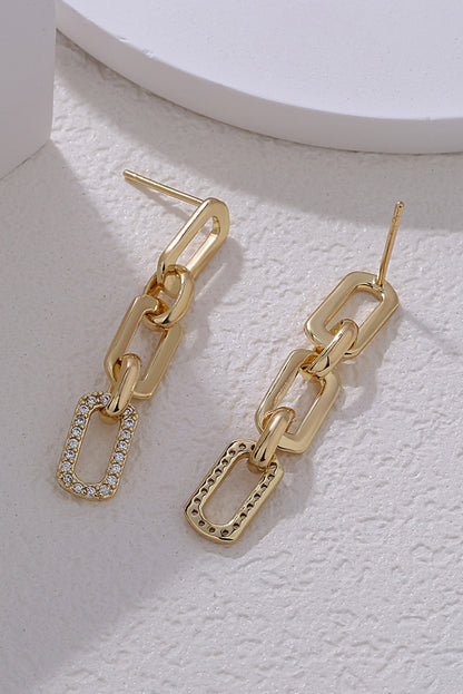 Chain Link Rhinestone Decor Plate Stud Earrings | Gold