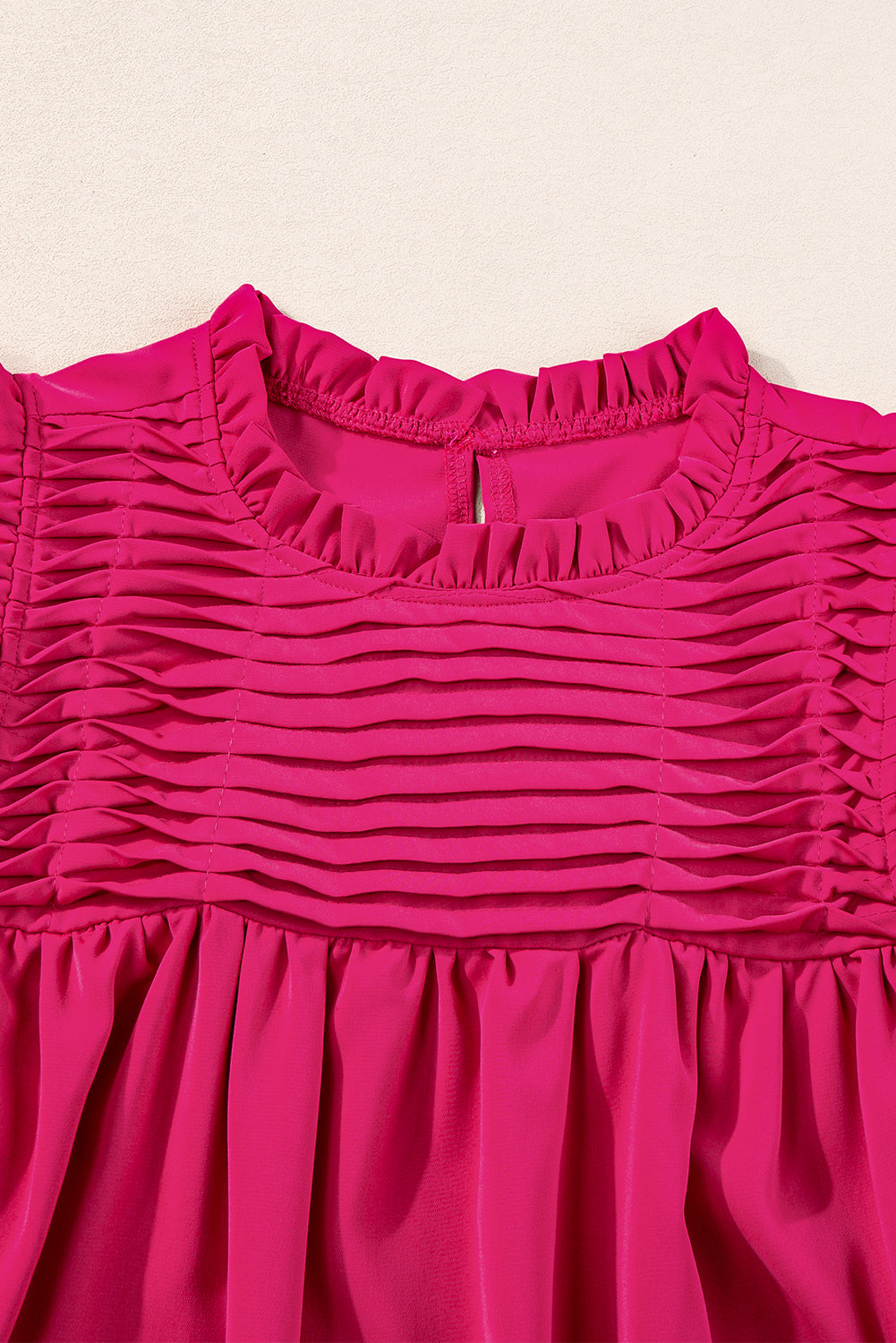 Smocked Ruffle Sleeve Blouse | Rose Red