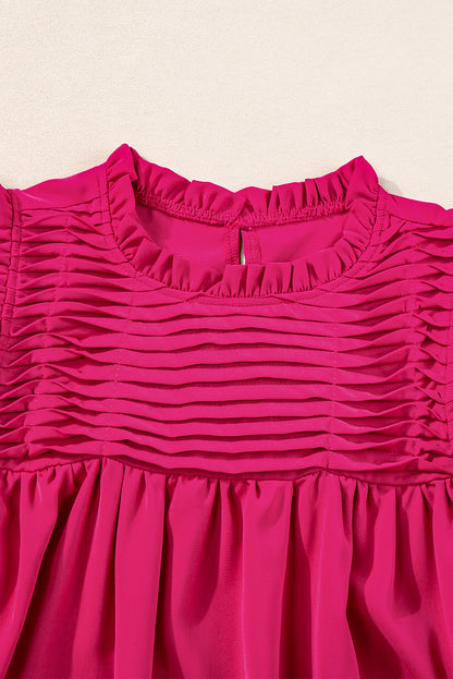 Smocked Ruffle Sleeve Blouse | Rose Red