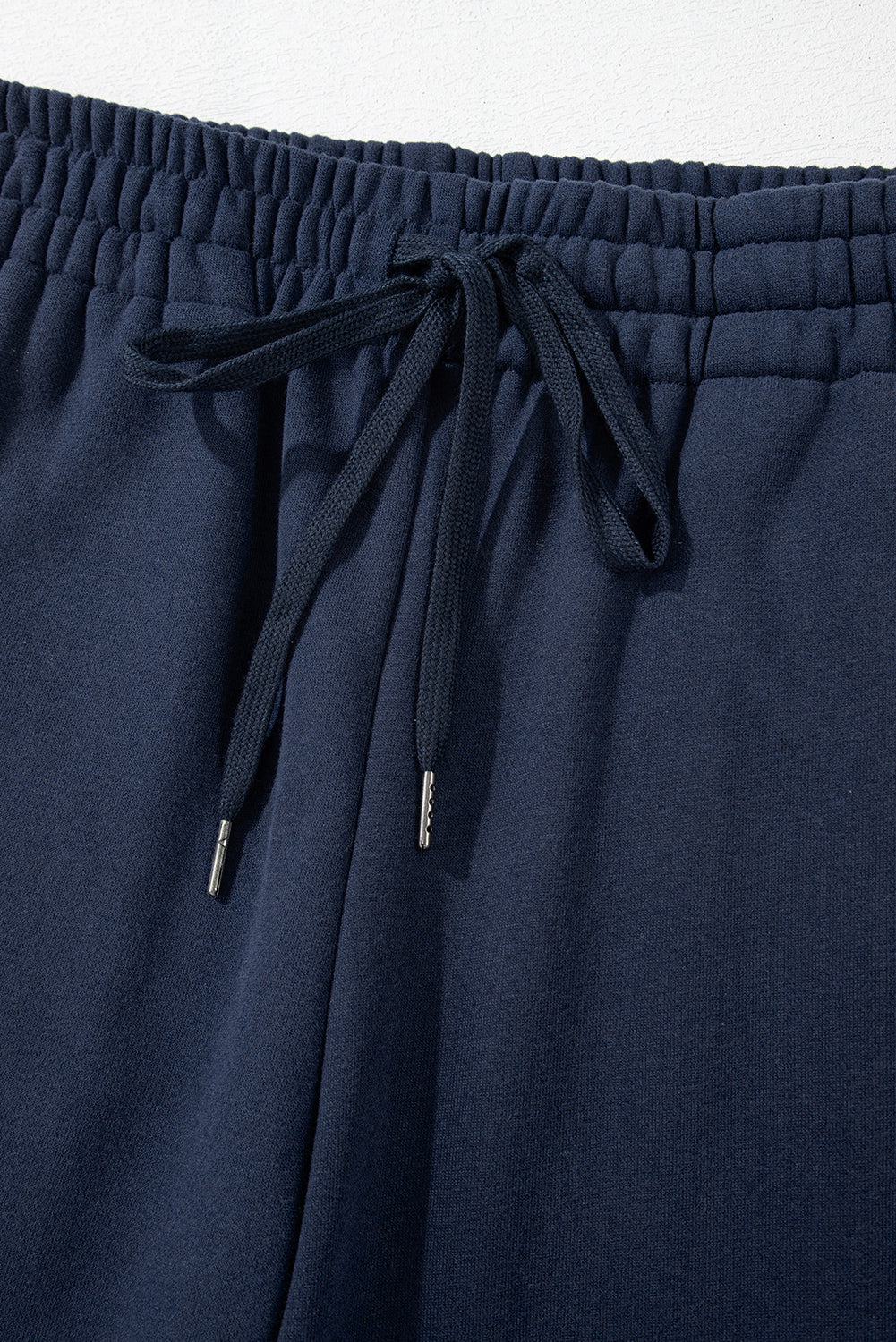 Solid Colour Fleece Lined Drawstring Waist Casual Pants | Navy Blue