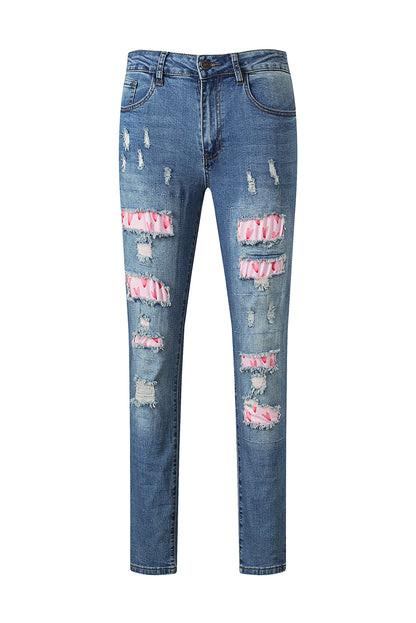 Valentines Day Heart Patchwork Jeans | Sky Blue