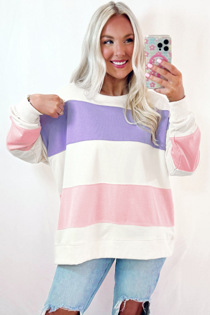 Colourblock Patchwork Drop Shoulder Crewneck Sweatshirt | Beige