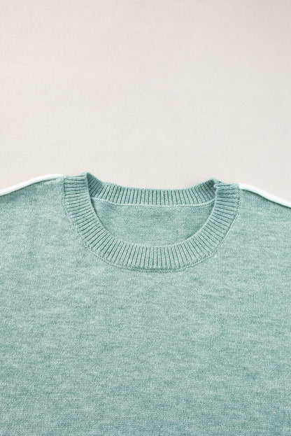 Colourblock Contrasting Edge Crewneck Sweater | Moonlight Jade