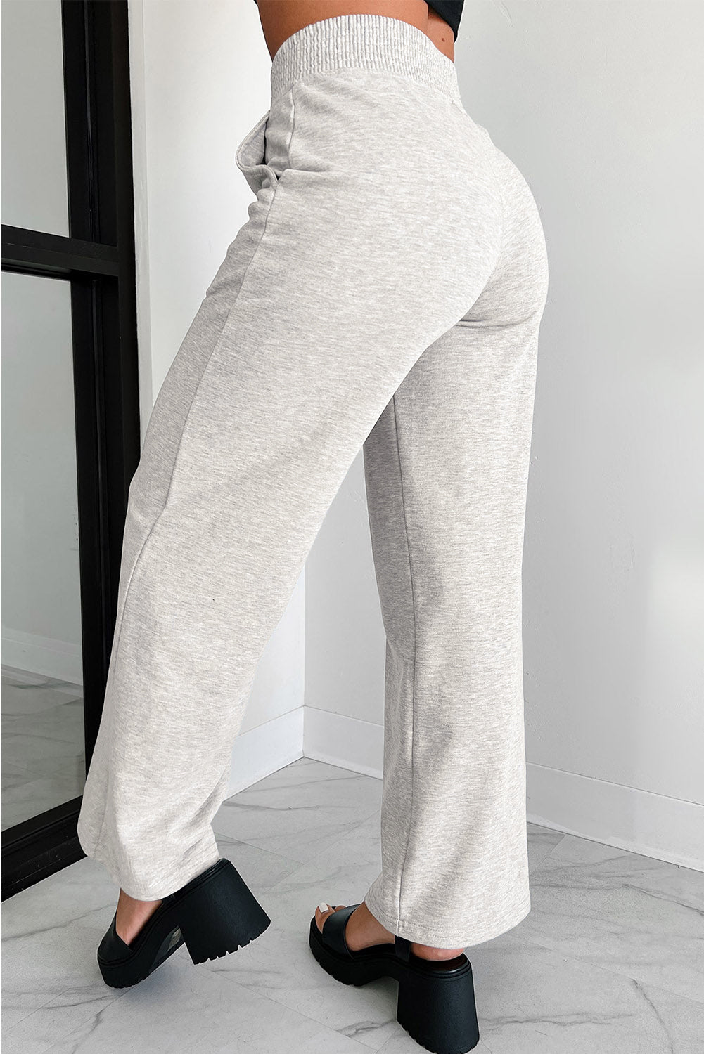 Cross-Waist Wide Leg Lounge Pants | Light Grey