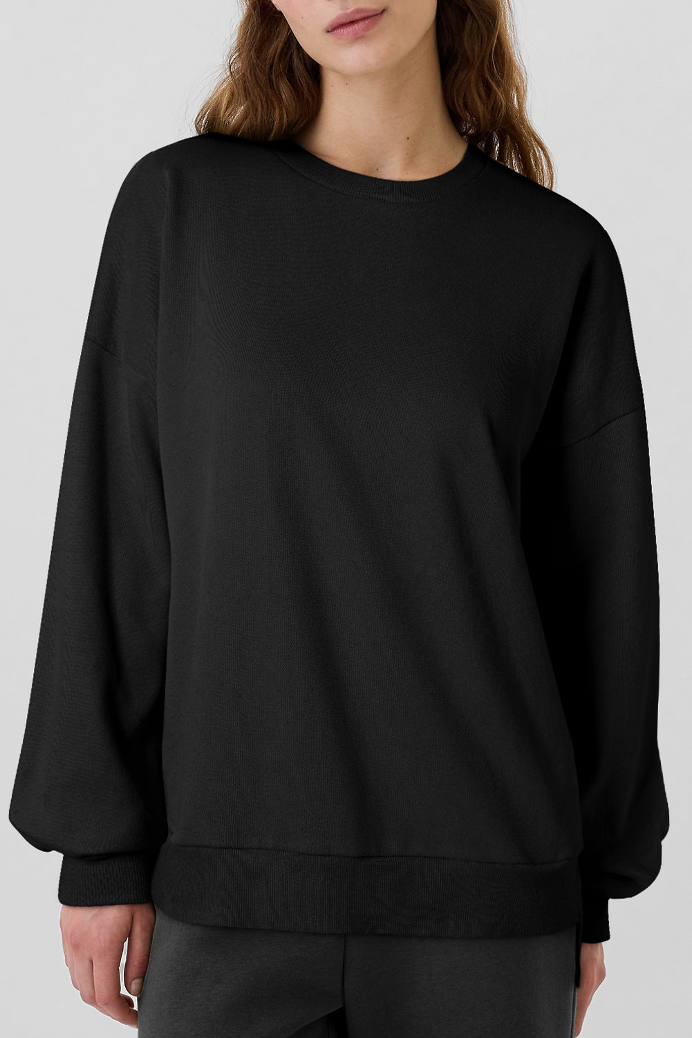 Solid Fleece Lined Drop Shoulder High Low Sweatshirt | Black