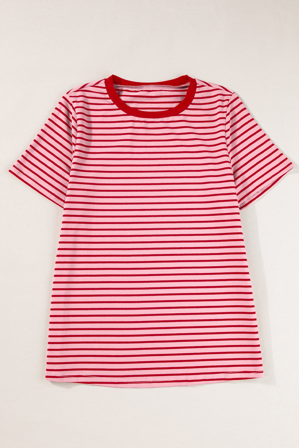 Crew Neck Casual T Shirt | Pink Stripe