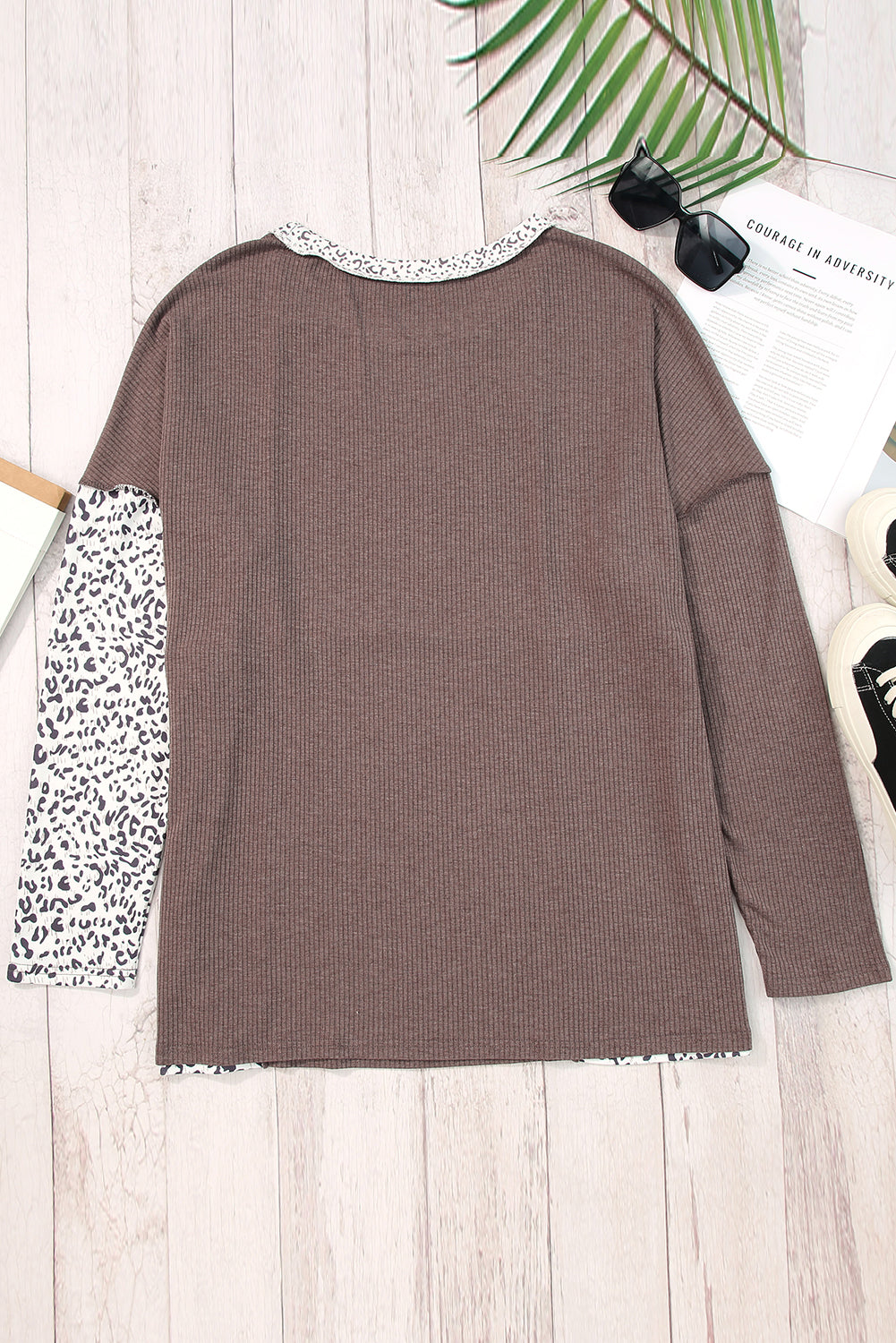 Colourblock Textured Knit Patchwork Top | Leopard