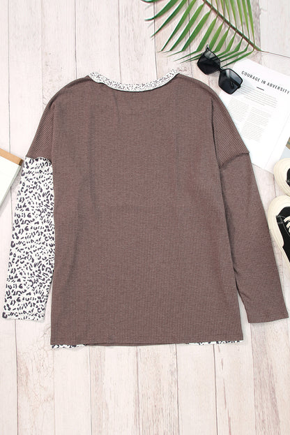 Colourblock Textured Knit Patchwork Top | Leopard