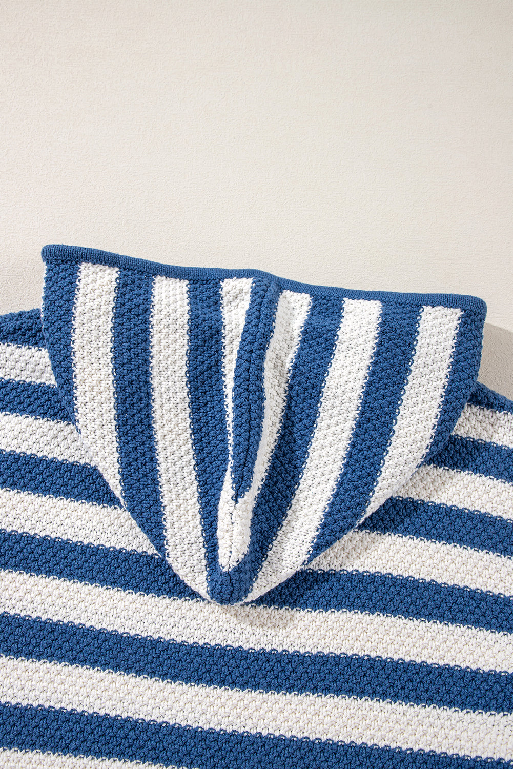 V Neck Pocketed Drawstring Hooded Sweater | Blue Stripe