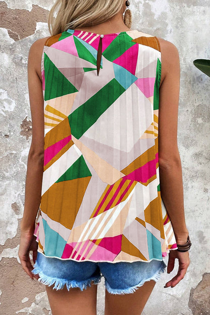 Geometric Printed Pleated Shift Tank Top | Multicolour