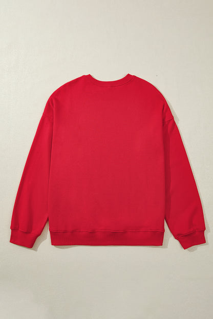 Solid Crew Neck Drop Shoulder Plus Size Sweatshirt | Racing Red