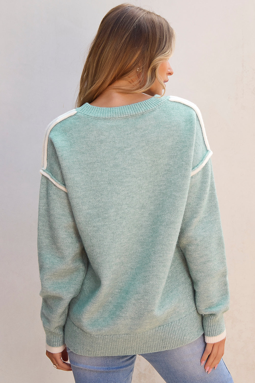 Colourblock Contrasting Edge Crewneck Sweater | Moonlight Jade