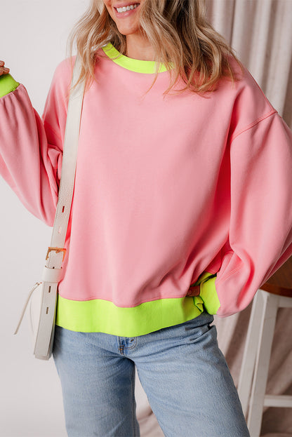 Colourblock Bubble Sleeve Sweatshirt | Pink