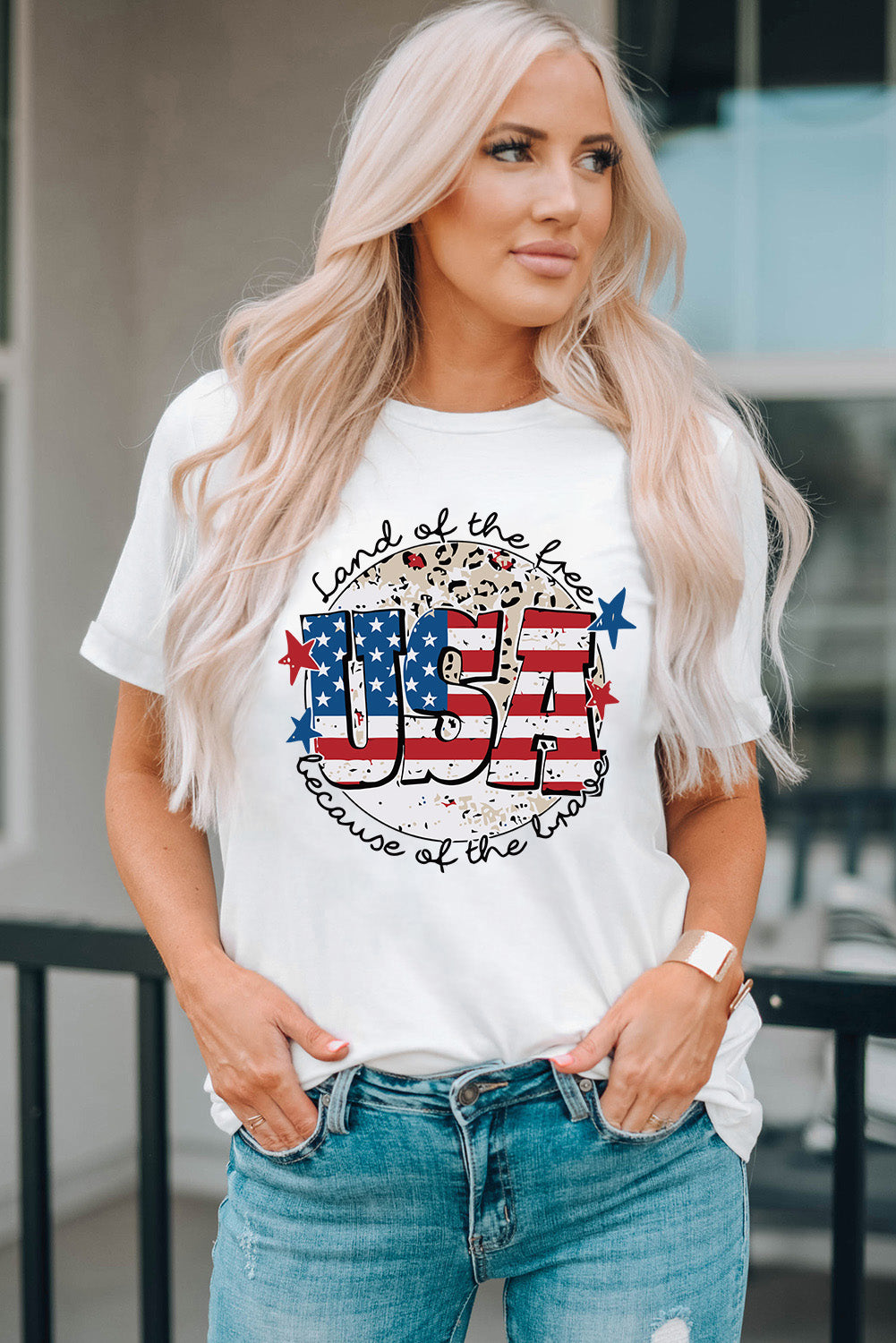 Usa Flag Slogan Graphic T-Shirt | White