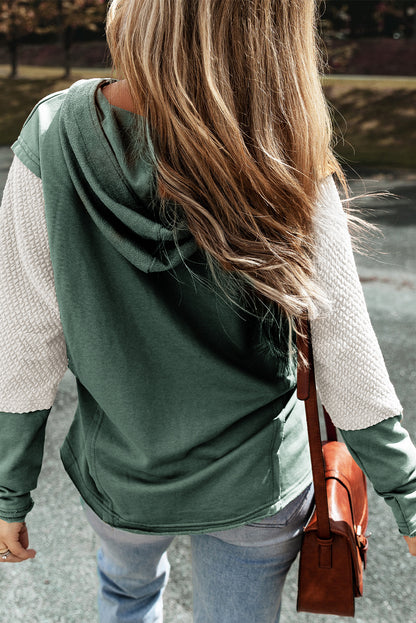 Contrast Sleeves Patchwork Colourblock Hoodie | Mist Green