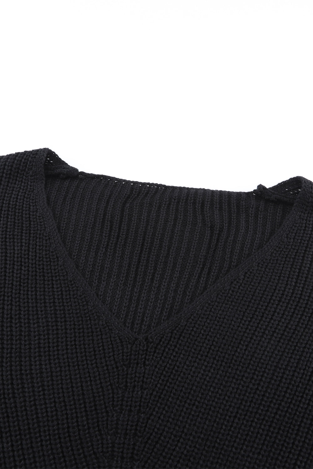 Ribbed Knit V Neck Sweater | Black