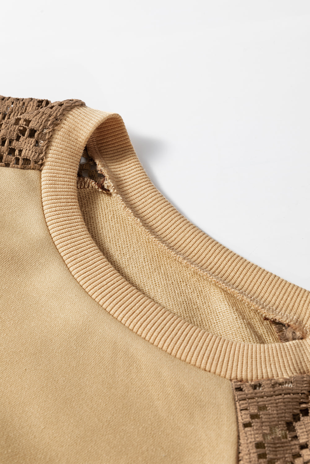 Lace Patchwork Colourblock Drop Shoulder Sweatshirt | Khaki